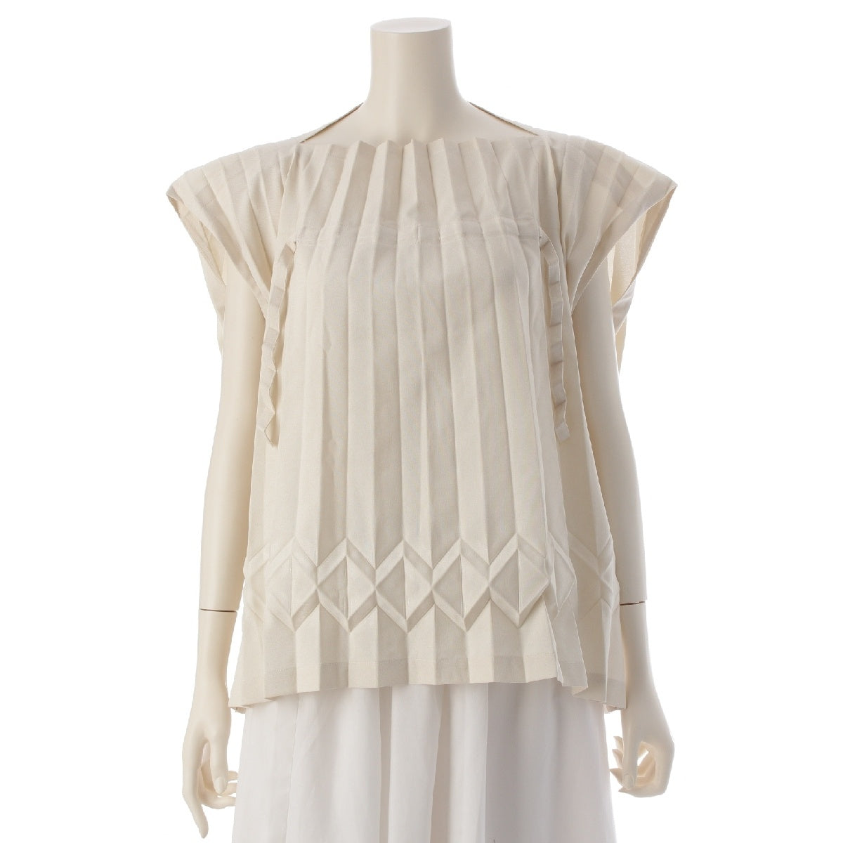My Issey Miyake Pleated sleeveless Cut tops MI31FR401 Ivory