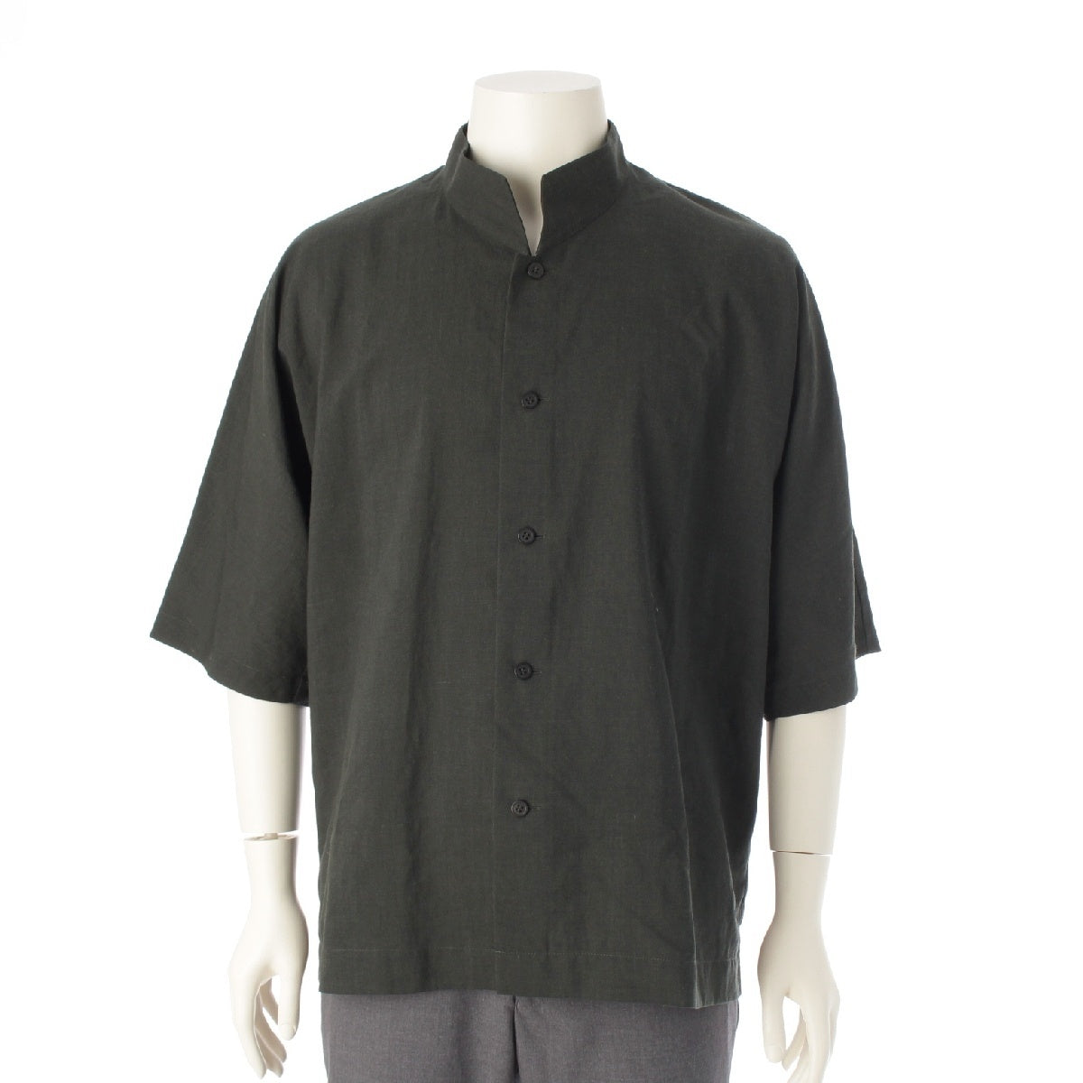 HOMME PLISSE ISSEY Linen mixed Stan Color Short sleeve shirt tops HP28FJ325 green 3