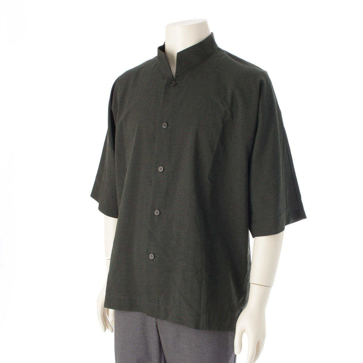 HOMME PLISSE ISSEY Linen mixed Stan Color Short sleeve shirt tops HP28FJ325 green 3