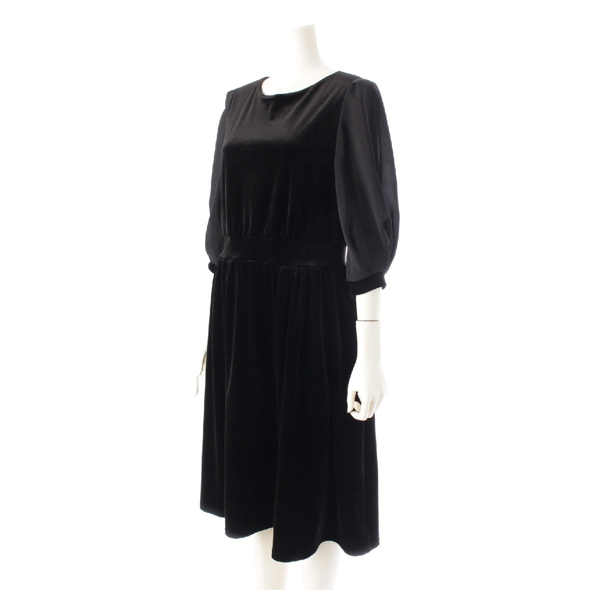 DAISY LIN Elegant Velvet 3/4 length long sheer one piece dress 06739 black 42