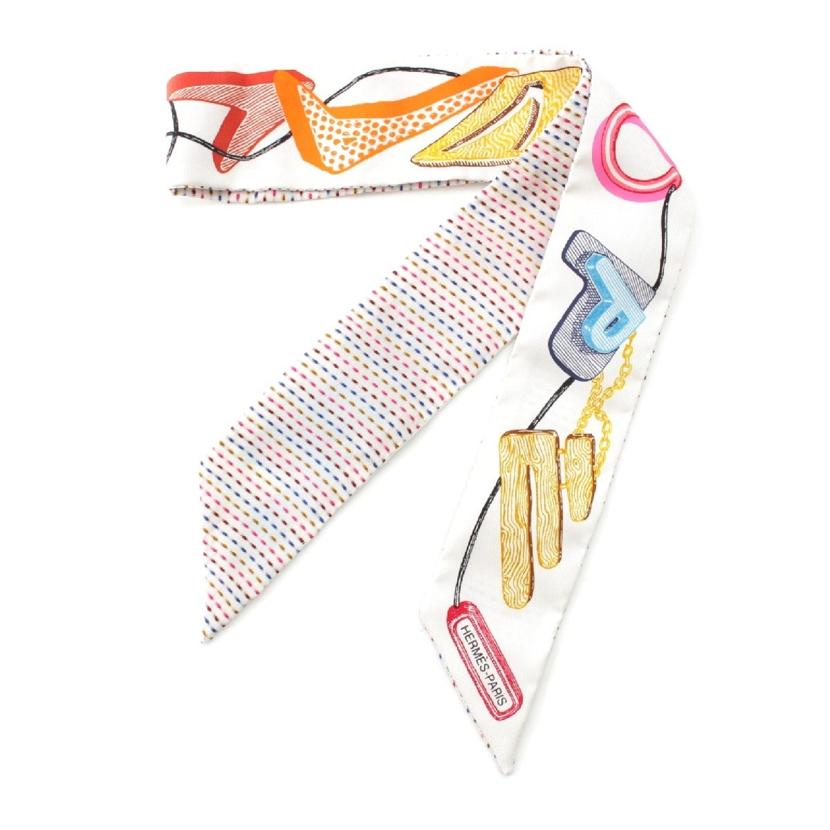HERMES silk Twilly Chevaloscope Neon Chevaloscope Neon scarf white