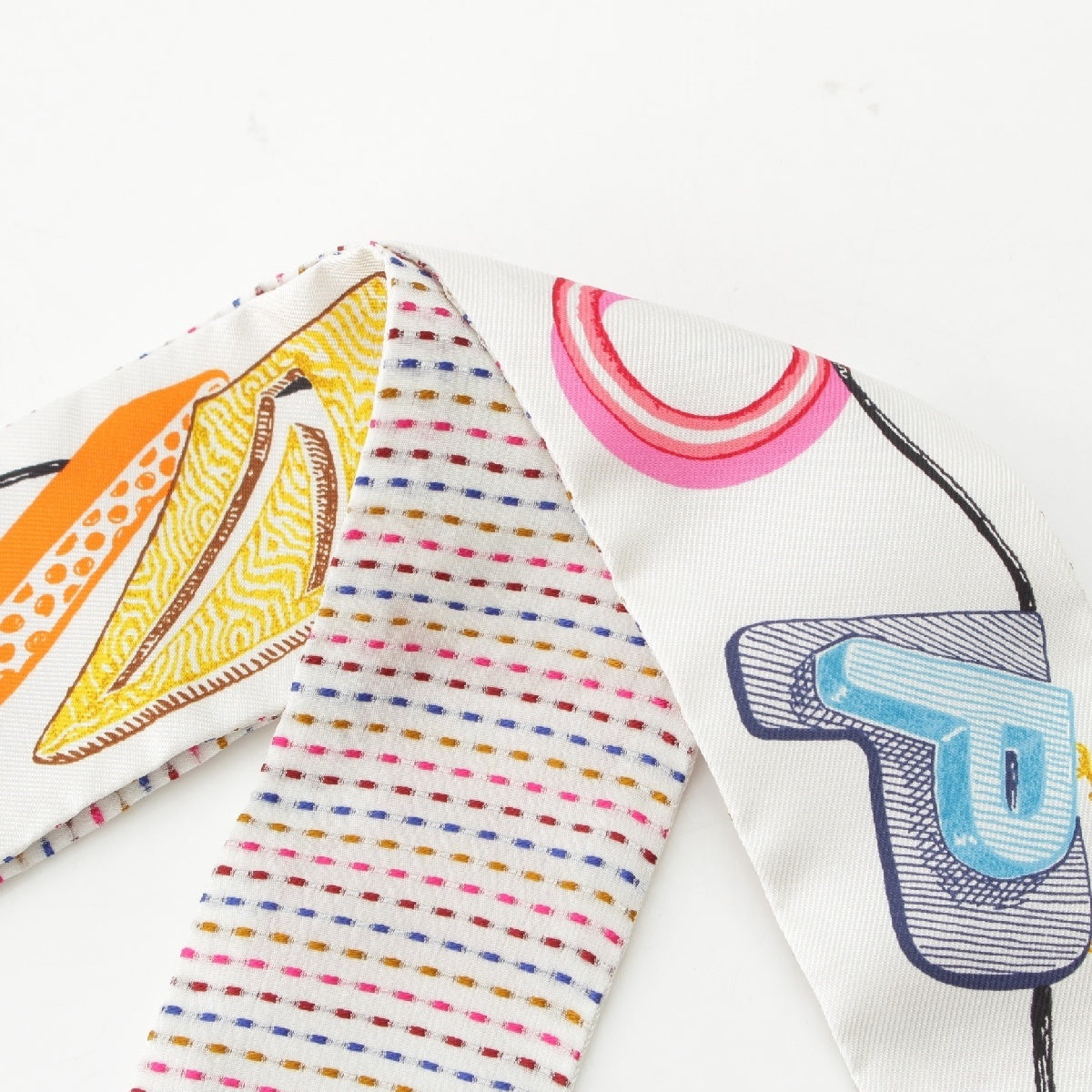 HERMES silk Twilly Chevaloscope Neon Chevaloscope Neon scarf white