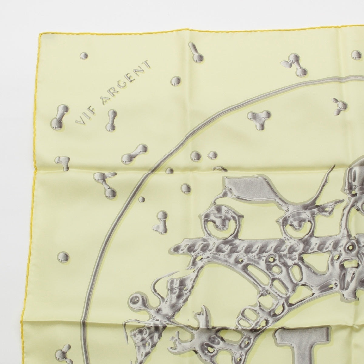 HERMES Calle 90 silk VIF ARGENT Silver Drop scarf yellow
