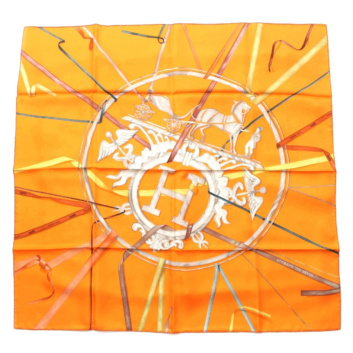 HERMES silk Kare 90 ATTRAPE TES REVES Catch your dream scarf Orange