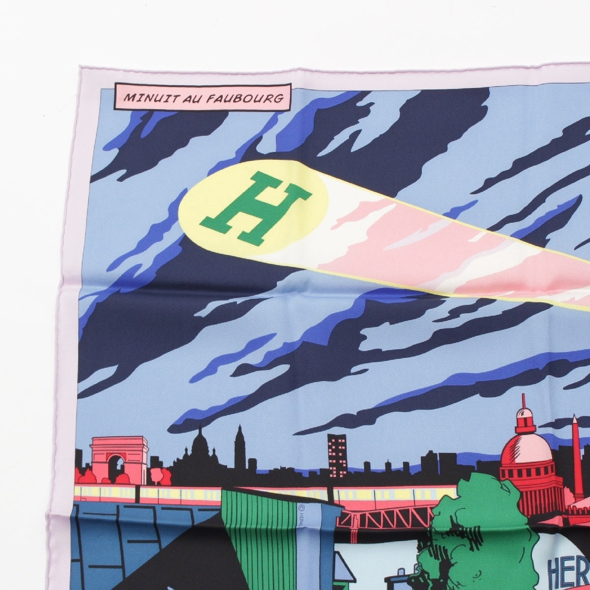 HERMES Carre 70 silk MINUTT AU FAUBOURG Super H Horse scarf Blue Lilac