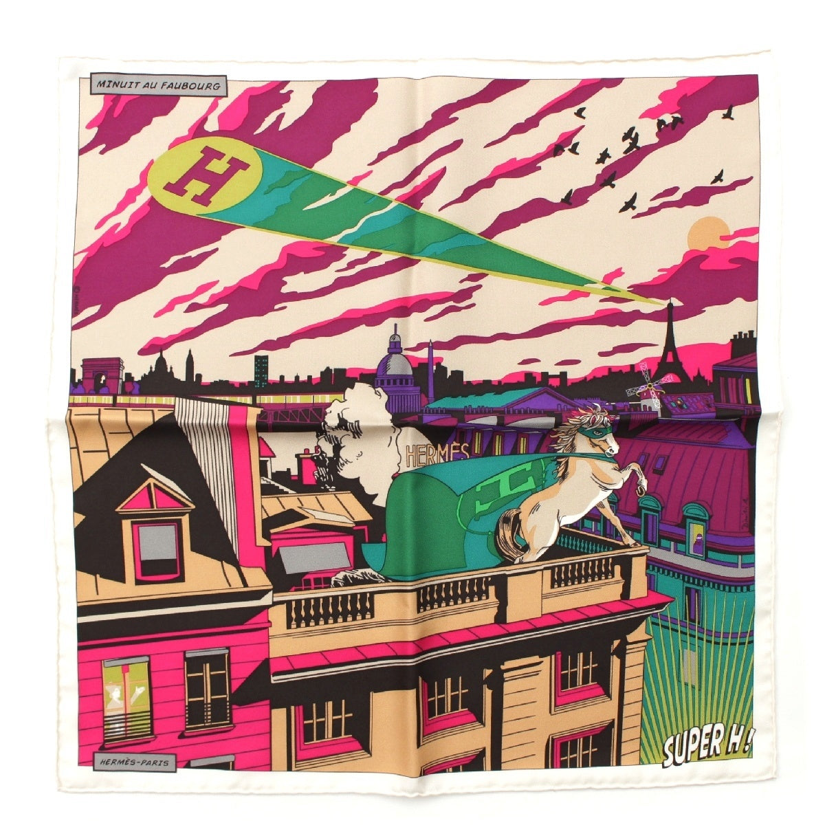 HERMES Carre 45 silk Gavroche Midnight Faubourg MINUIT AU FAUBOURG Super H Horse scarf multicolor