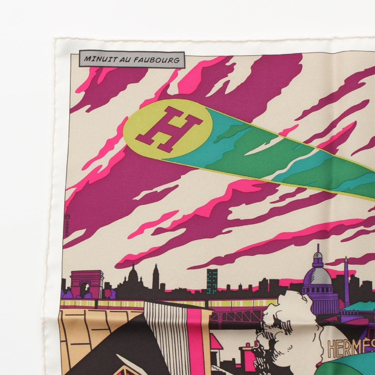 HERMES Carre 45 silk Gavroche Midnight Faubourg MINUIT AU FAUBOURG Super H Horse scarf multicolor