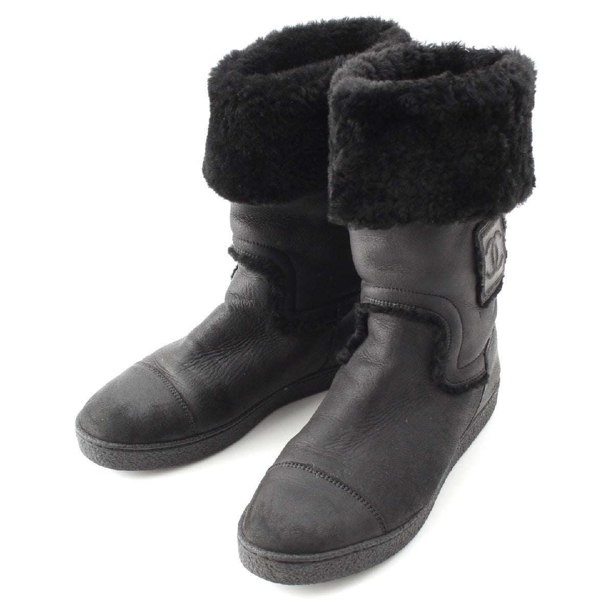 CHANEL Sports line Mouton Logo COCO Mark Long boots shoes G26539 black 38 9.8"