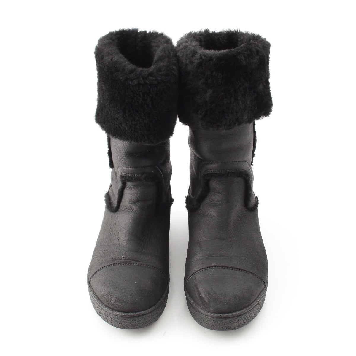 CHANEL Sports line Mouton Logo COCO Mark Long boots shoes G26539 black 38 9.8"