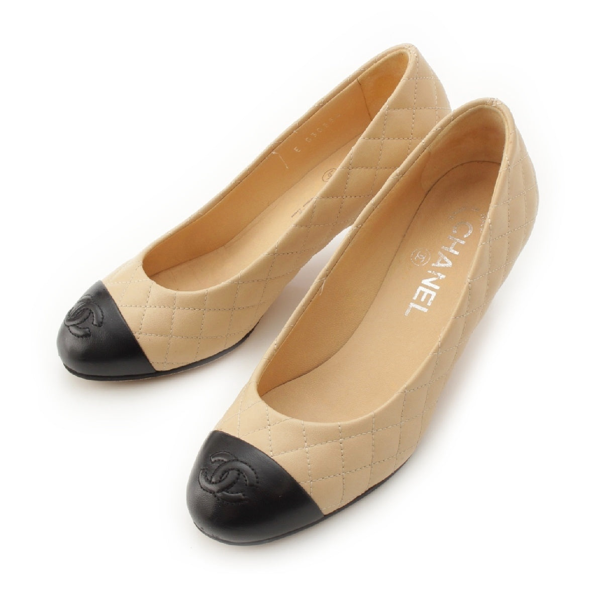 CHANEL leather Matelasse heels pumps shoes G30354 beige 36 1/2