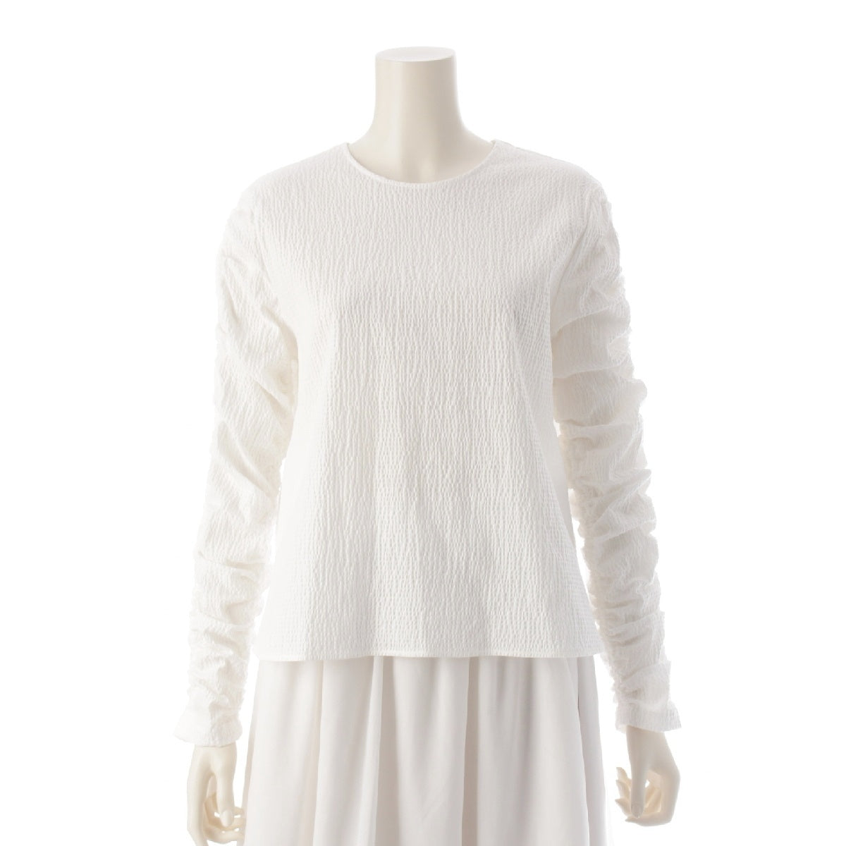 yori Shirocon 25Stainless Steel cotton Millefeuille Gathered blouse Long sleeve SC21-25011SP white 36