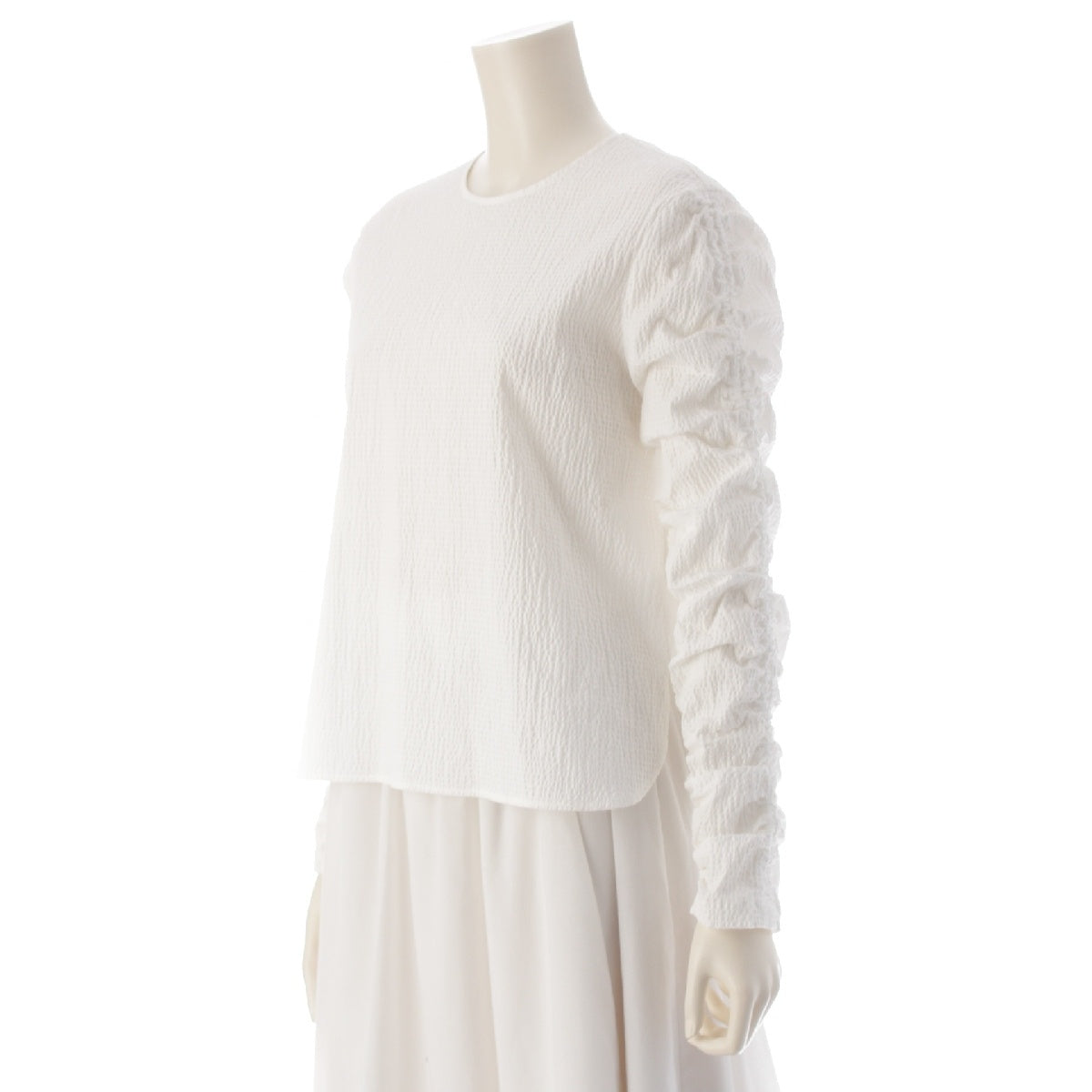 yori Shirocon 25Stainless Steel cotton Millefeuille Gathered blouse Long sleeve SC21-25011SP white 36