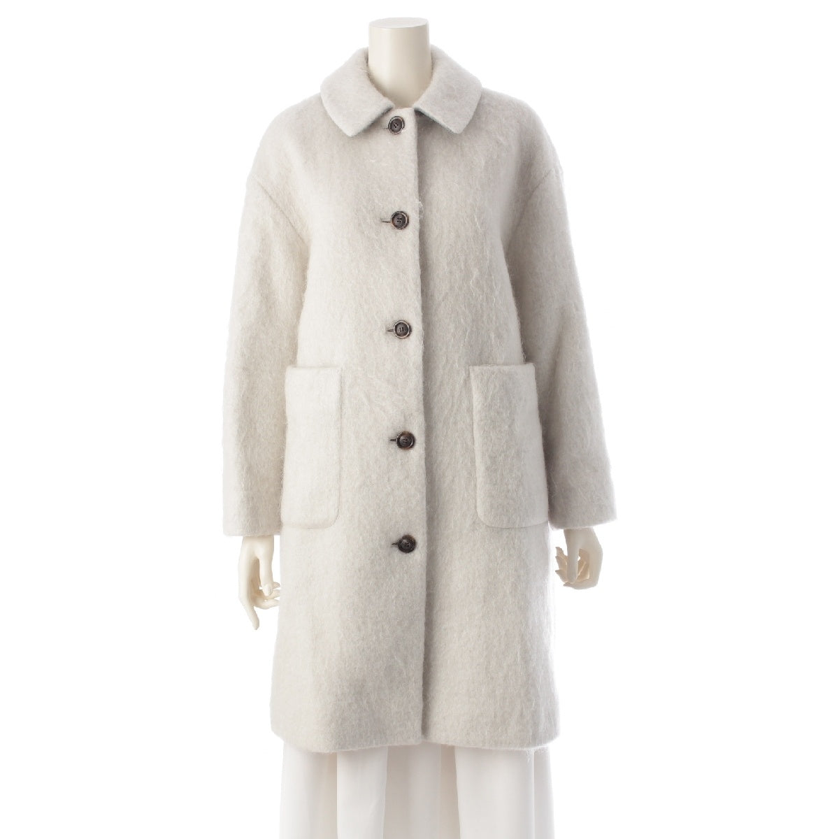 yori wool mohair Shaggy Long Stainless collar coat outer YR25-24133AW white 36