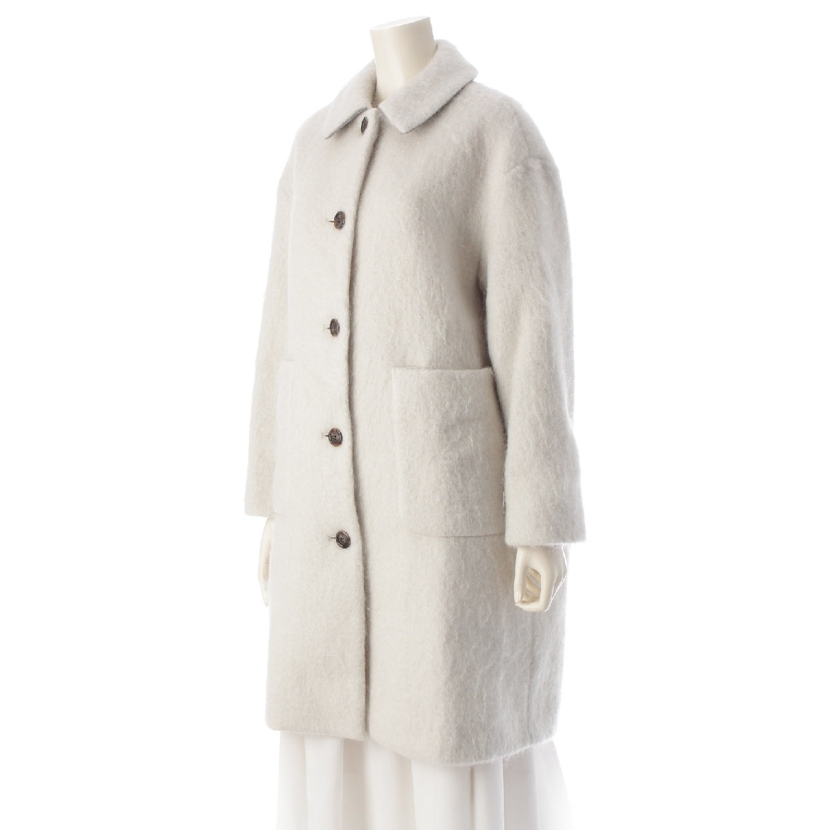 yori wool mohair Shaggy Long Stainless collar coat outer YR25-24133AW white 36