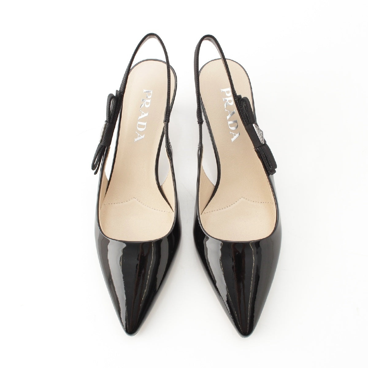 PRADA Patent leather Triangle logo ribbon slingbacks pumps shoes black 37