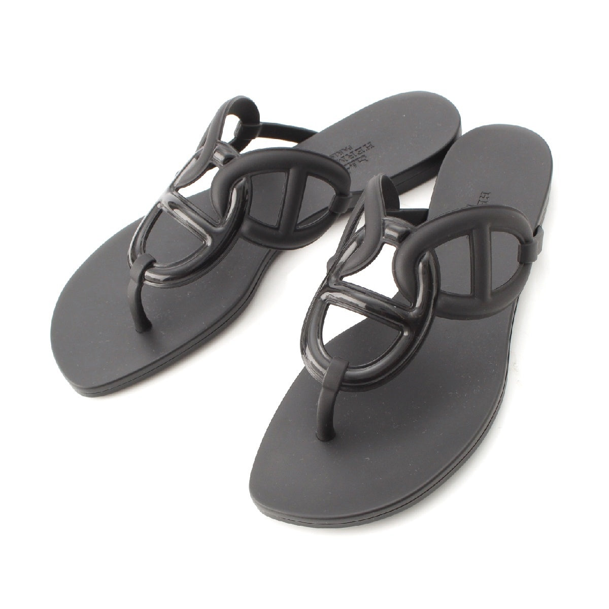 HERMES rubber Egerie Chaine d'Ancre Sandals shoes black 36
