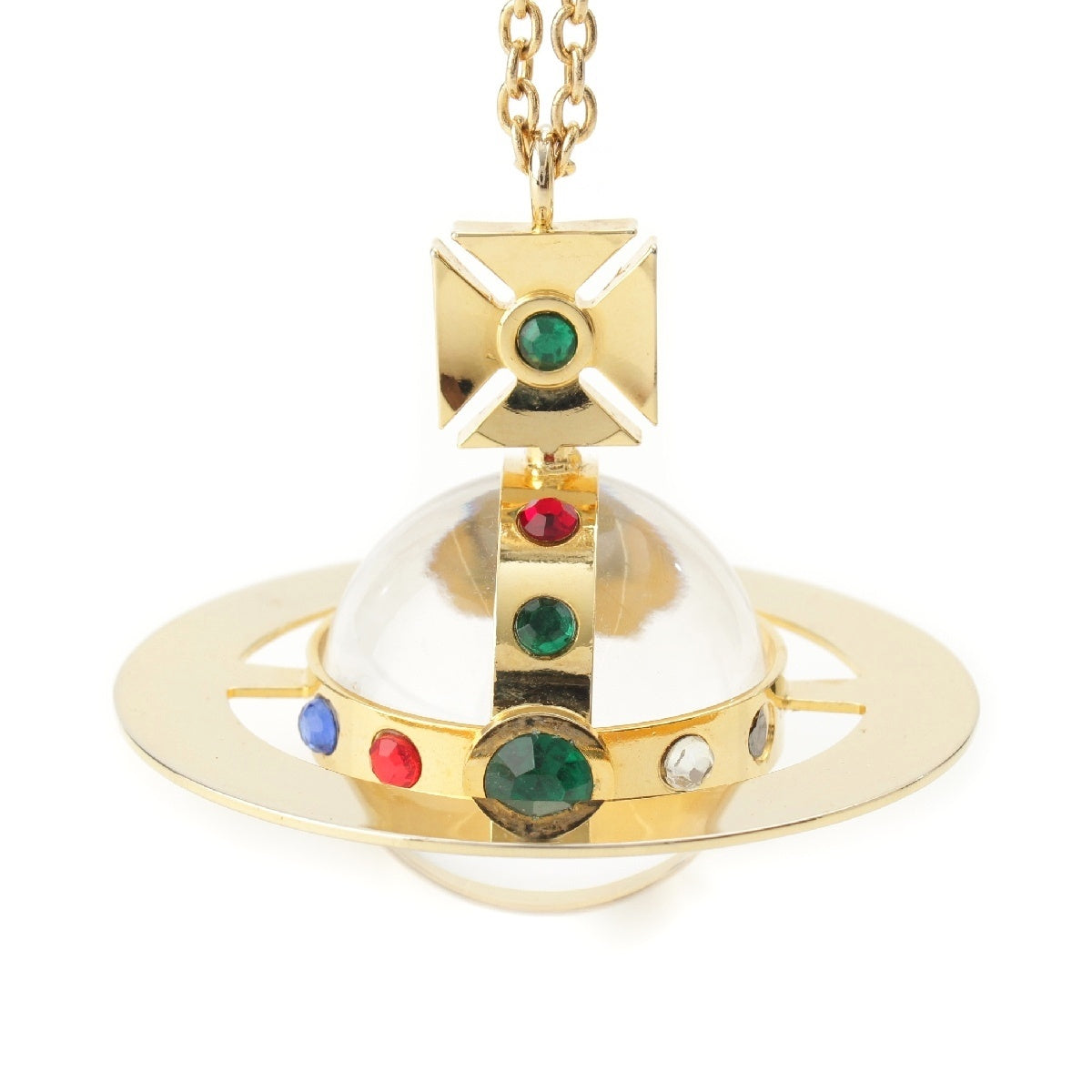 Vivienne Westwood 80s-90s Giant Orb Vintage early model red box zirconia colored stone Necklace Pendant accessories gold