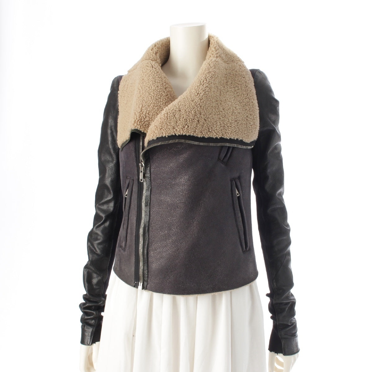 Rick Owens Leather bore double Riders jacket outer RP6705 LSH Black beige 40