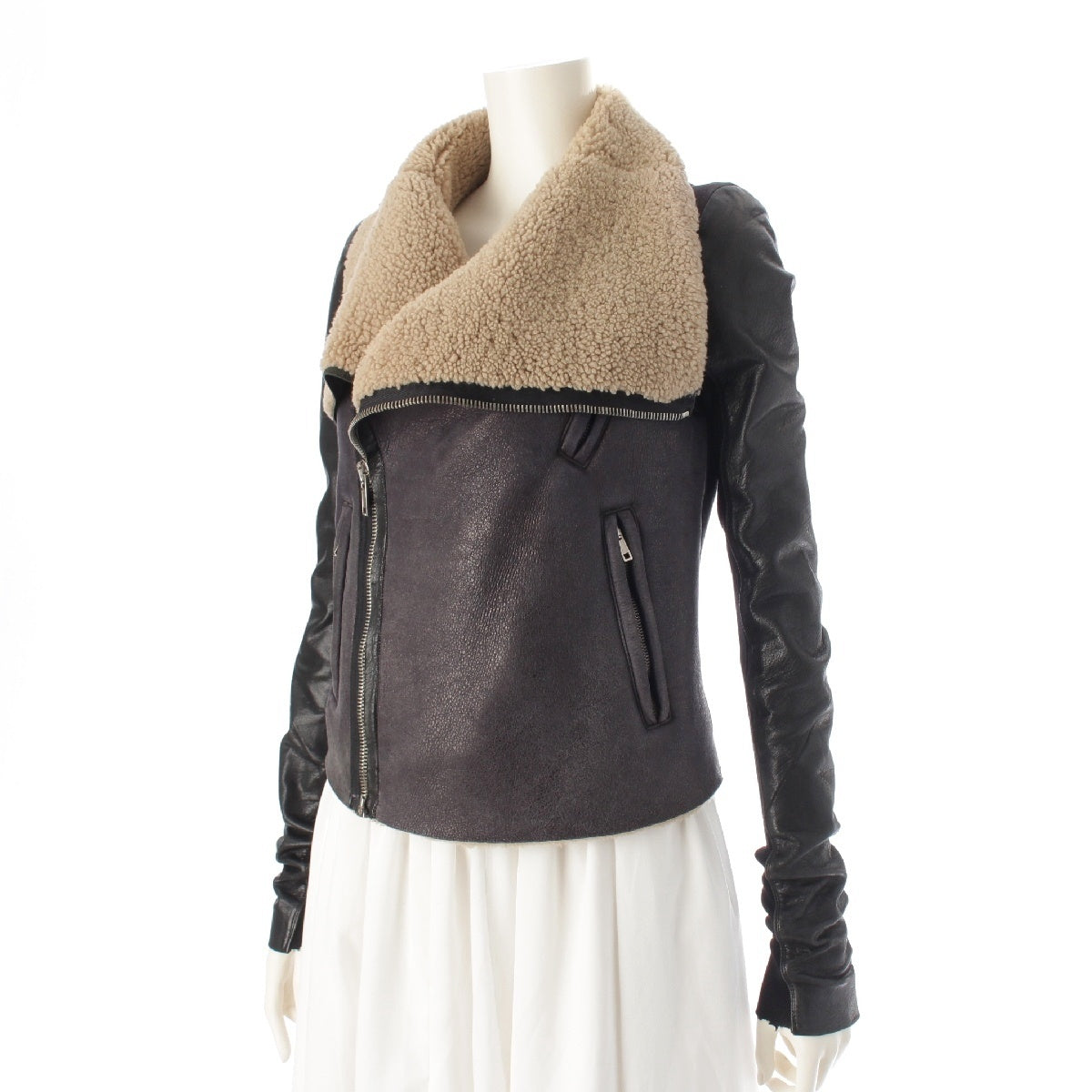 Rick Owens Leather bore double Riders jacket outer RP6705 LSH Black beige 40