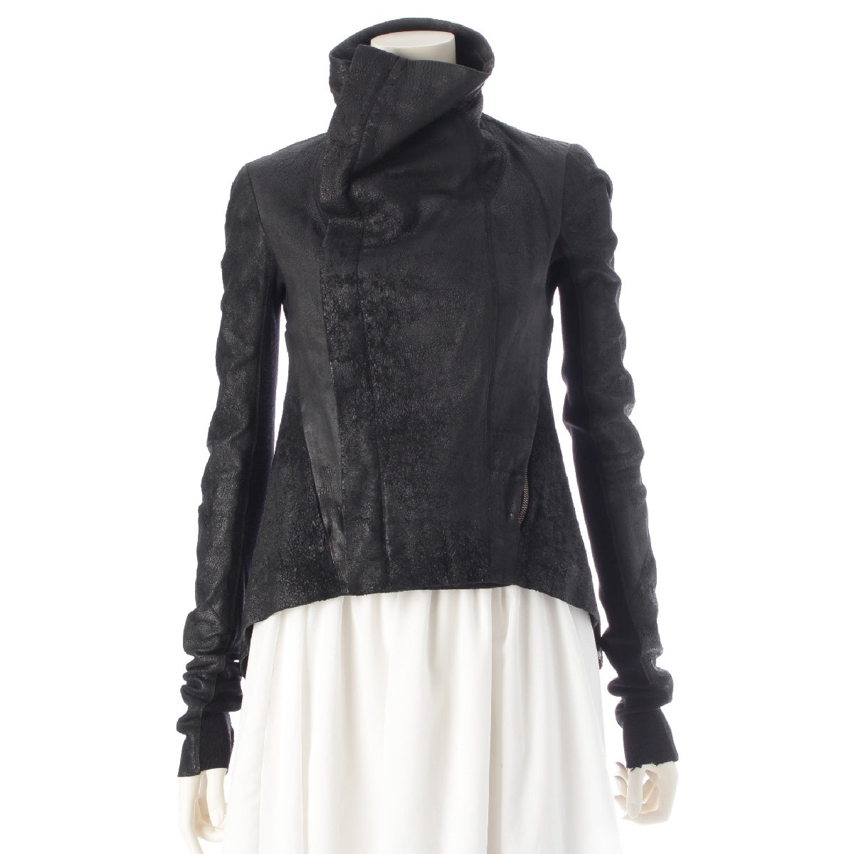 Rick Owens GICCA PELLE Sheep Leather Wool Zip-up high neck Jacket Blouson Outerwear Tops RP6710 LB black 38