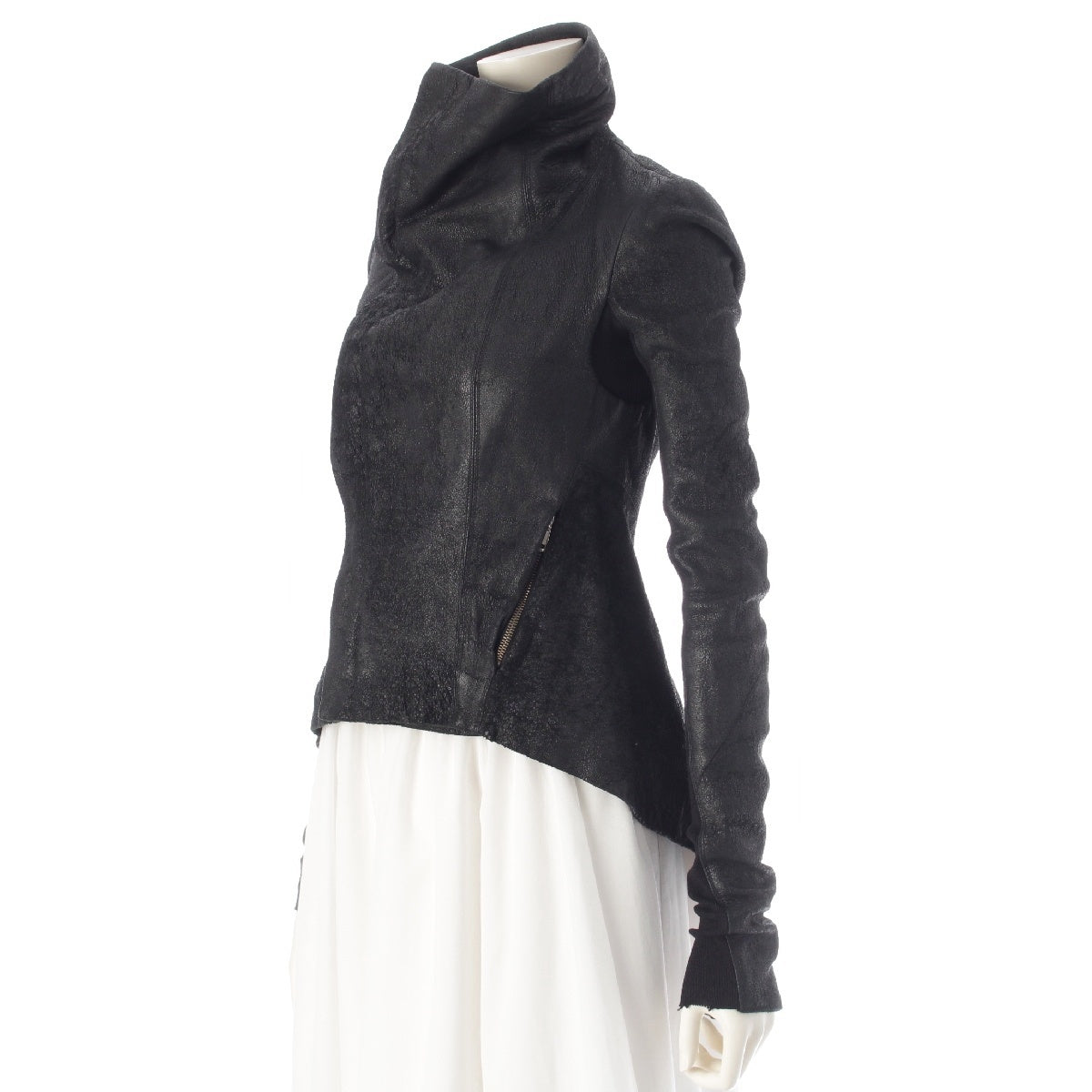 Rick Owens GICCA PELLE Sheep Leather Wool Zip-up high neck Jacket Blouson Outerwear Tops RP6710 LB black 38