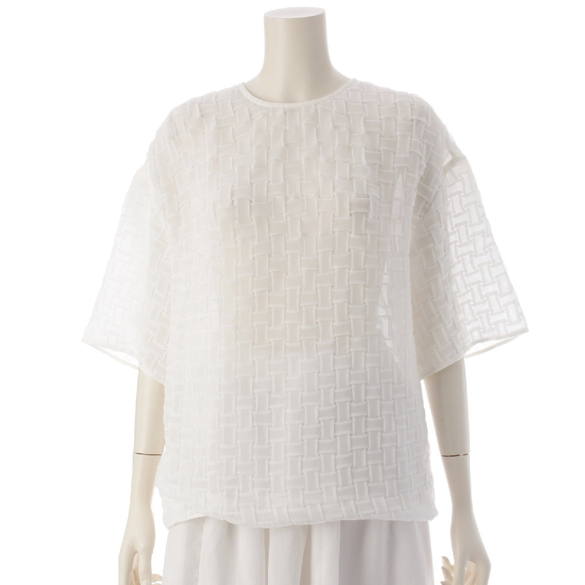 Partois Cross design INTRECCIATO back zip ring zip blouse Short sleeve top 6521-343-1038 white 2