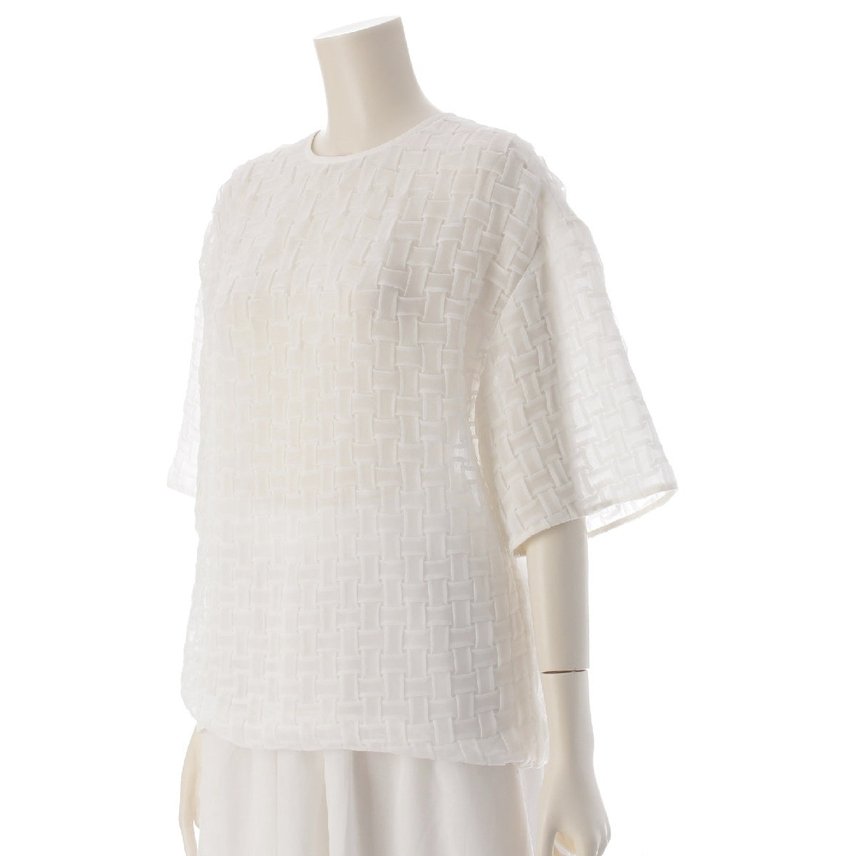 Partois Cross design INTRECCIATO back zip ring zip blouse Short sleeve top 6521-343-1038 white 2