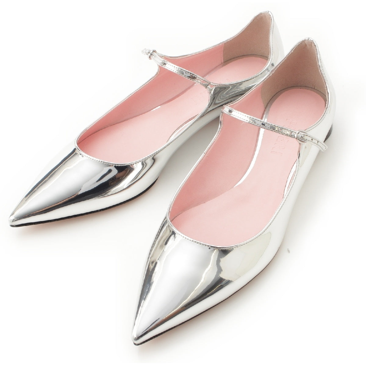 PIFERI Eagle Metallic Flat leather Pointed toe Ankle strap pumps shoes Silver 39