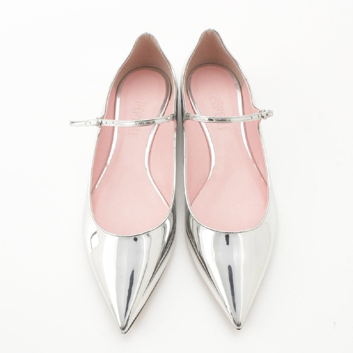 PIFERI Eagle Metallic Flat leather Pointed toe Ankle strap pumps shoes Silver 39