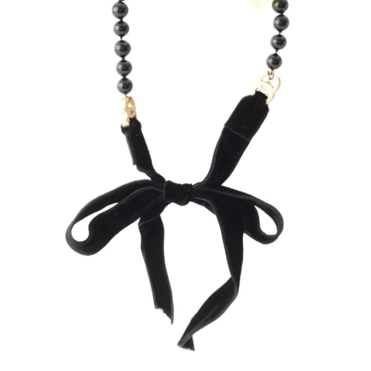 CHANEL Velor Ribbon Black Stone Necklace COCO Mark accessories 03P black
