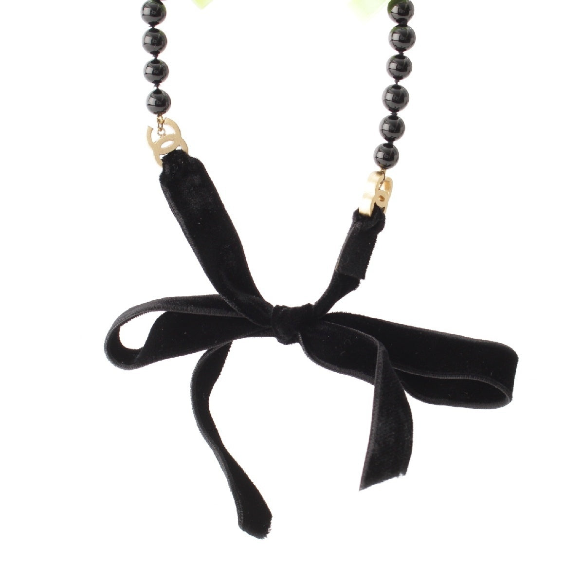 CHANEL Velor Ribbon Black Stone Necklace COCO Mark accessories 03P black