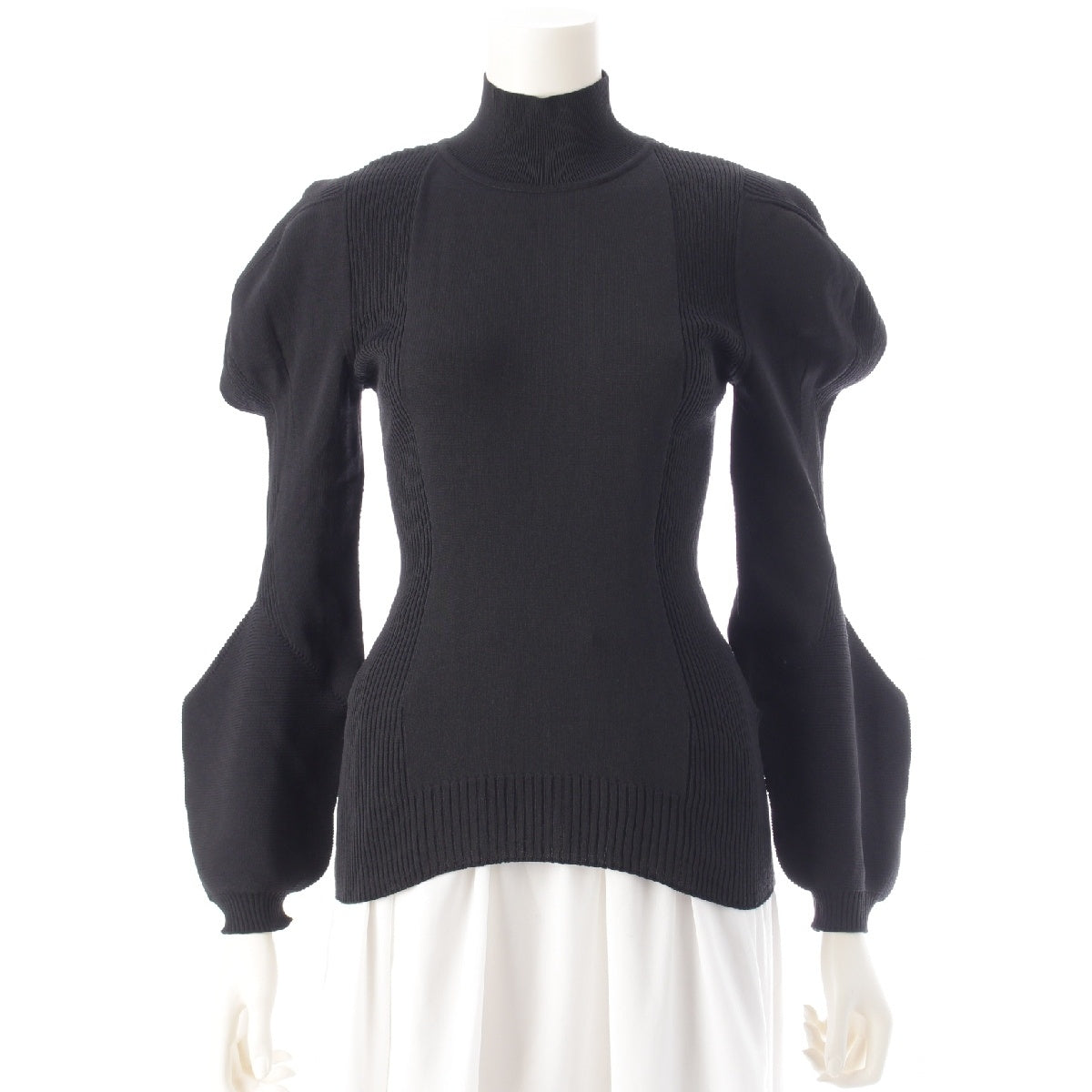 ISSEY MIYAKE Acetate x Nylon Stretch, deformed, high neck tops blouse IM33KN297 black 2