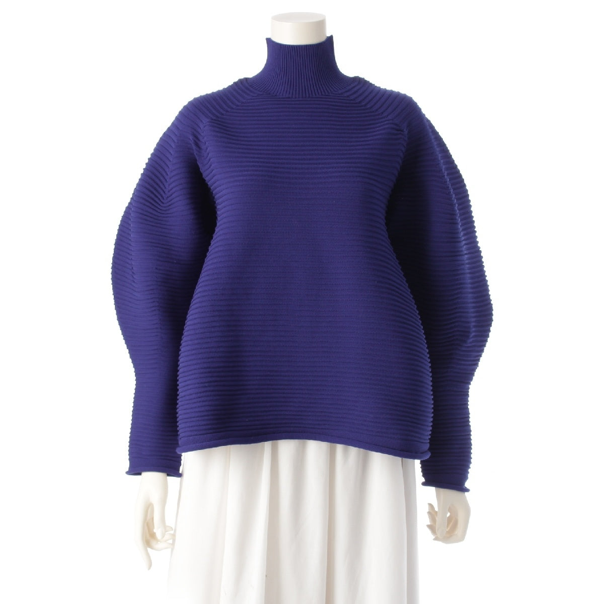 PLEATS PLEASE ISSEY  POWAN KNIT Deformed high neck striped knit tops PP43KK811 blue F