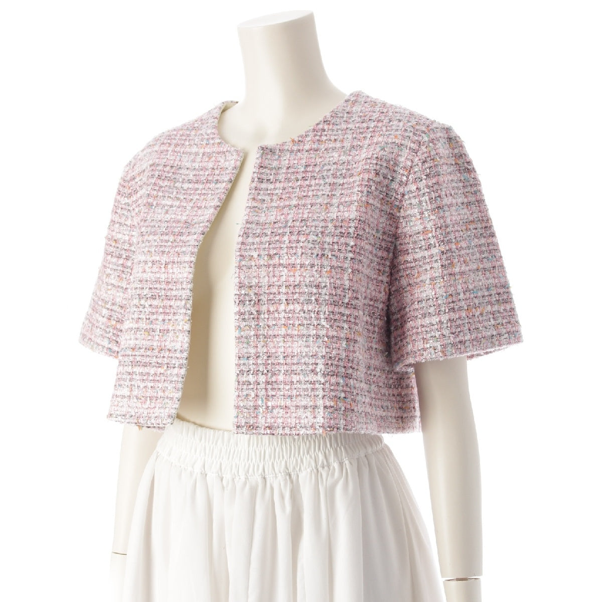 MADISON BLUE Nylon x Cotton Tweed Short Sleeve Cropped No color jacket tops MB241-1002 Pink Grey Multicolor S