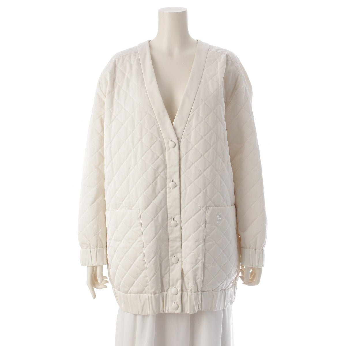 MADISON BLUE 22Stainless Steel Logo embroidered quilted twill knit cardigan Jacket outerwear MB221-1015 white 02 M