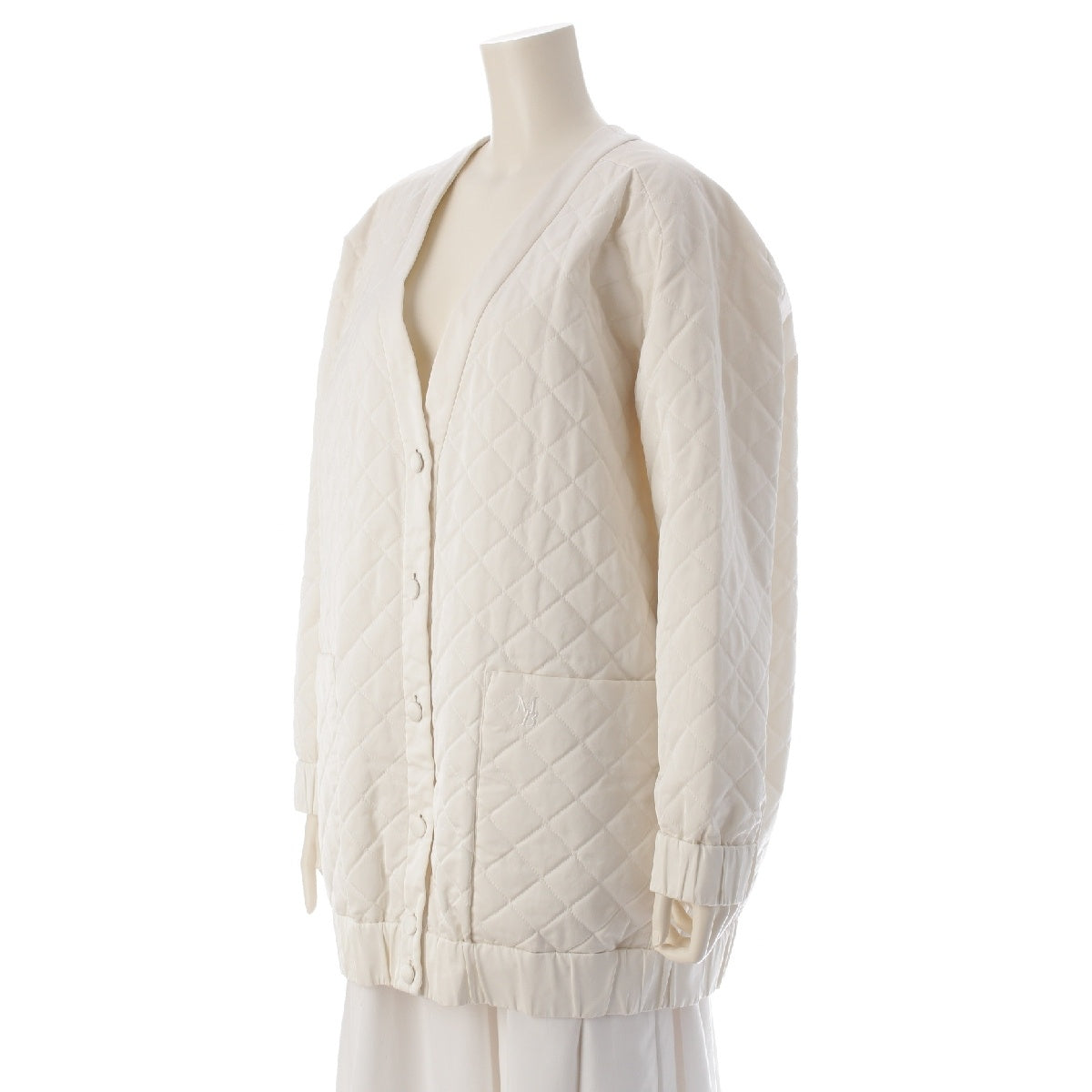 MADISON BLUE 22Stainless Steel Logo embroidered quilted twill knit cardigan Jacket outerwear MB221-1015 white 02 M