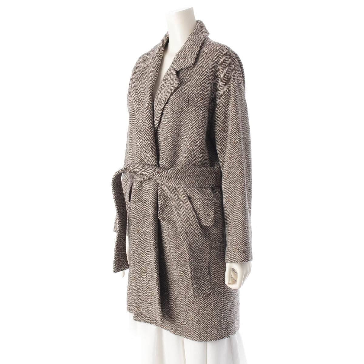 MADISON BLUE 18AW Wool x nylon Herringbone Chester coat outer MB184-2023 Off-white brown 00 XS