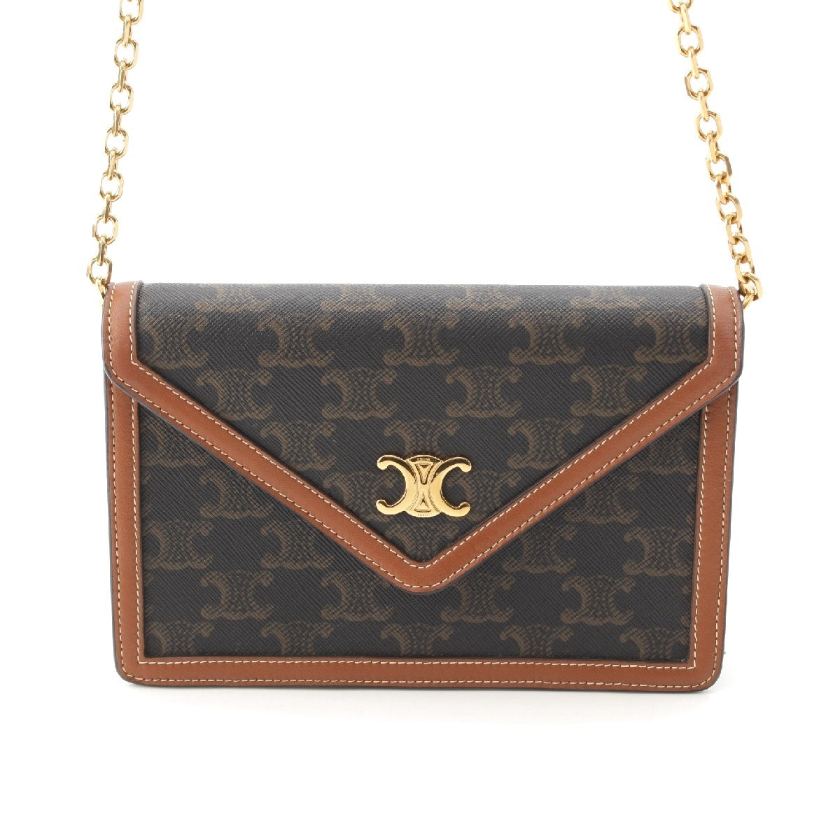 CELINE Triomphe canvas flap chain wallet Shoulder Bag 10I822DS9.04LU Brown