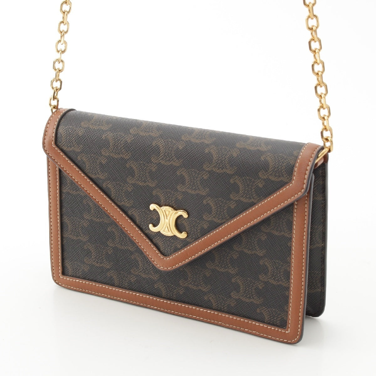 CELINE Triomphe canvas flap chain wallet Shoulder Bag 10I822DS9.04LU Brown