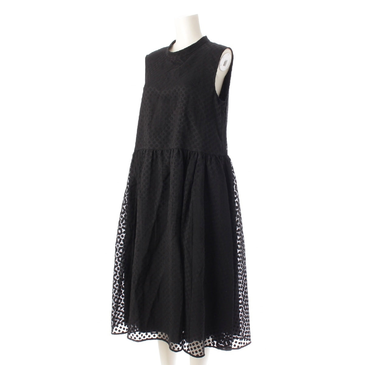 FOXEY NEW YORK 24 years Rayon nylon Coccinelle Layered Dot Pattern Sleeveless Long one piece dress 44854 black 42