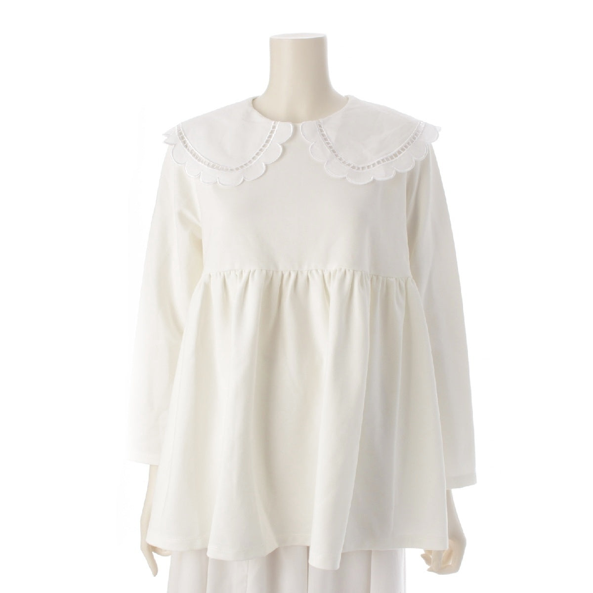 yori Rayon Nylon Cotton Scallop collar Ruffles Long sleeves blouse tops YR11-2416K white F