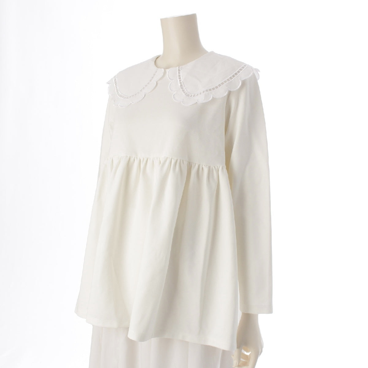 yori Rayon Nylon Cotton Scallop collar Ruffles Long sleeves blouse tops YR11-2416K white F