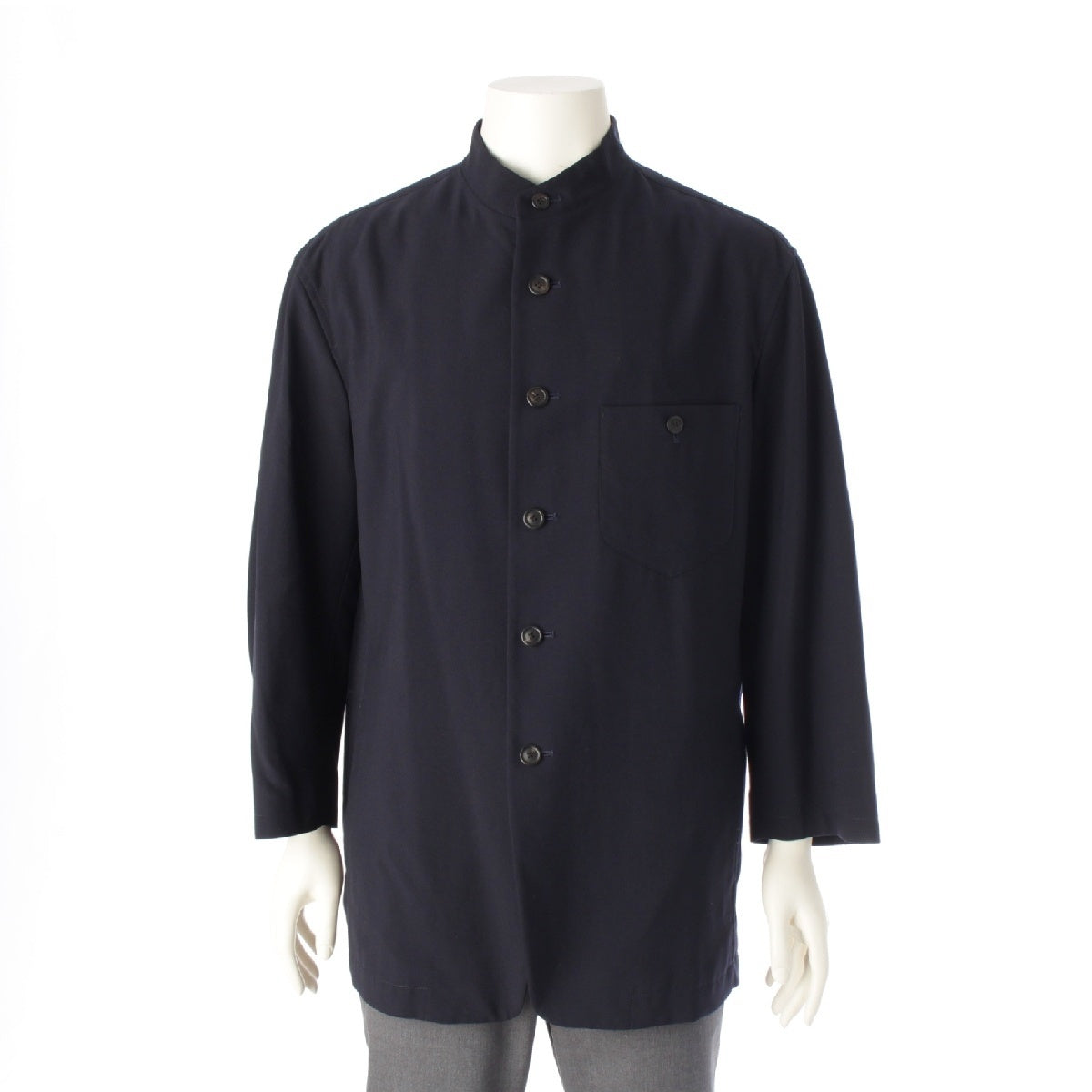 ISSEY MIYAKE AW99 wool cupro Mao collar, long sleeves, no collar Long sleeve shirt Tops Jackets ME92-FJ523 Navy M