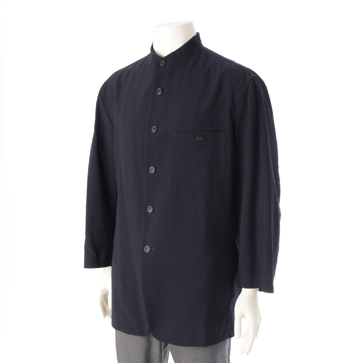 ISSEY MIYAKE AW99 wool cupro Mao collar, long sleeves, no collar Long sleeve shirt Tops Jackets ME92-FJ523 Navy M