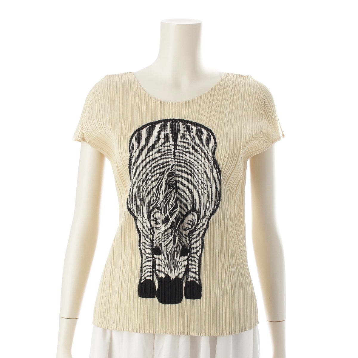 PLEATS PLEASE ISSEY  Zebra Animal Motif Fringe Short Sleeve Cut tops yellow 3