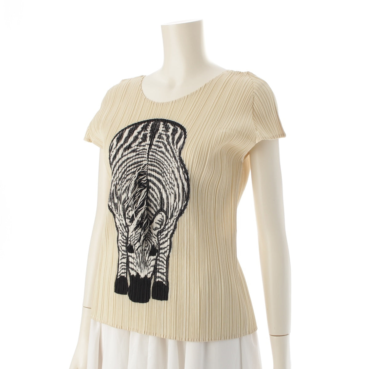 PLEATS PLEASE ISSEY  Zebra Animal Motif Fringe Short Sleeve Cut tops yellow 3