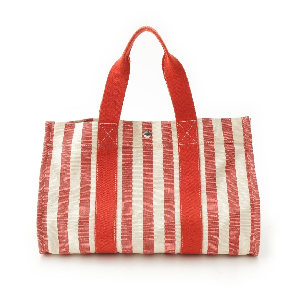 HERMES Cannes MM cotton Pouch included Stripe Handbag Tote Bag Red white