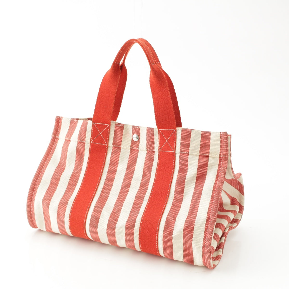 HERMES Cannes MM cotton Pouch included Stripe Handbag Tote Bag Red white
