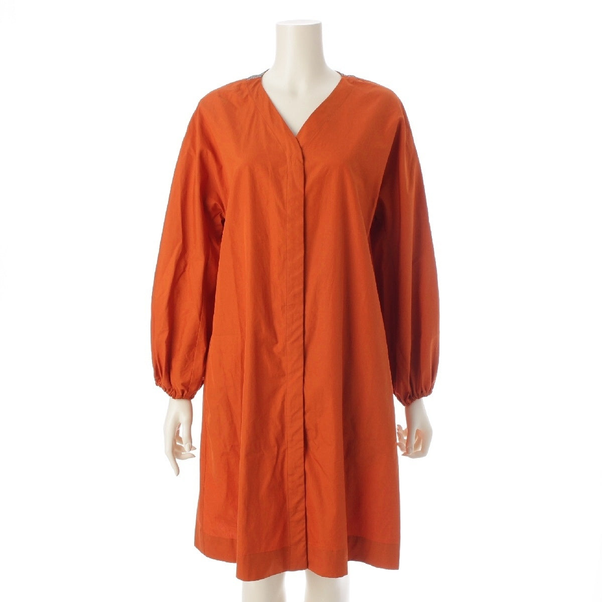 S Max Mara cotton V-neck, front button, glitter, knee-length one piece 24292261616 Orange 40