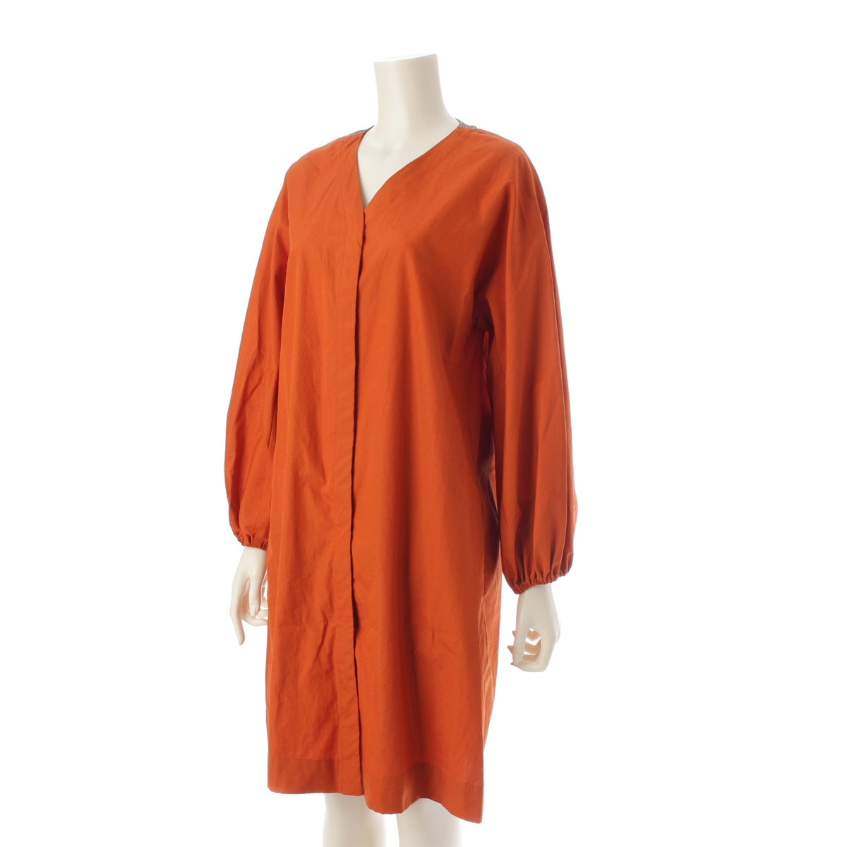 S Max Mara cotton V-neck, front button, glitter, knee-length one piece 24292261616 Orange 40